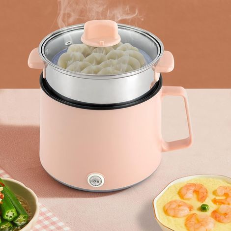 Marmite électrique, marmite électrique portable antiadhésive de 1,7 L, réchaud électrique avec couvercle en verre pour cuire à la vapeur, 220 V, double contrôle de la puissance, fondues électriques mu (1/5)