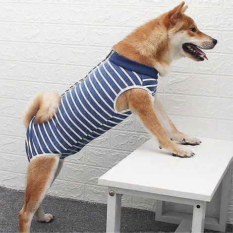 1 vêtement de convalescence pour chien, vêtement chirurgical pour chiot, gilet postopératoire anti-léchage pour chaton, adapté au sevrage après une plaie ou une maladie de peau (L, bleu) (1/5)