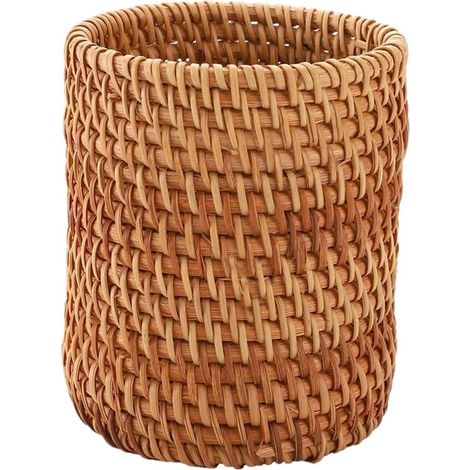 Porte-stylo - Boîte de rangement - Rotin - Pot à stylos pour bureau en rotin tressé - Organisateur de bureau - Porte-pinceaux de maquillage - Convient pour la maison, l'école et le bureau - 8810cm - M (1/5)