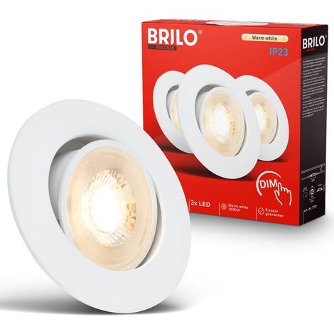 Briloner 3er Set LED Einbaustrahler Dimmbar Ø90x24 mm Rund 4,9W 480lm 3000K Warmweiß Schwenkbar Weiß - Einbauleuchten Wohnzimmer Flur (1/5)