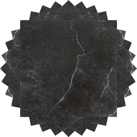 Randaco Dalles de sol PVC adhésives -2 Boites de 22 dalles vinyle auto-adhésives - Marbre noir - ca.2 m²