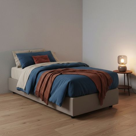 Talamo Italia Einzelbett Ilaria, Containerbett mit Stoffbespannung, 100% Made in Italy, Frontöffnung, passend für Matratze Cm 90x190, Turteltaube (1/5)