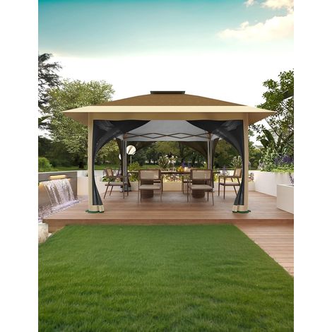 Tonnelle Pliante 3,6 x 3,6 m avec Moustiquaire - Barnum Pop-up Imperméable - Double Toit et Protection UV