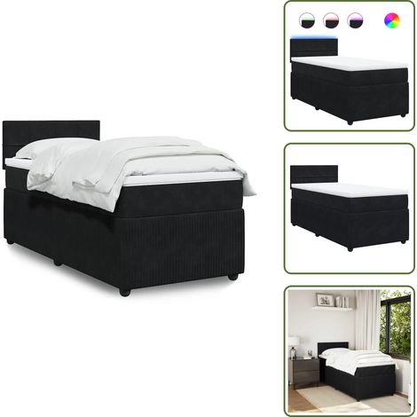 Sommier à lattes de lit et matelas Noir 80x200 cm Velours - Lit Double - Lit Design - Lit Moderne - Lit Velours - Lit Avec Éclairage Led (1/5)