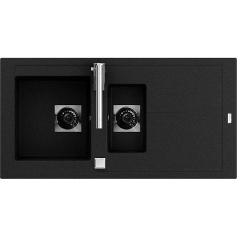 Carea Cuisine & Bain – Évier à encastrer 1,5 bac réversible 98x50 cm – Carealith® résistant aux chocs et à la chaleur – Système de vidage automatique
