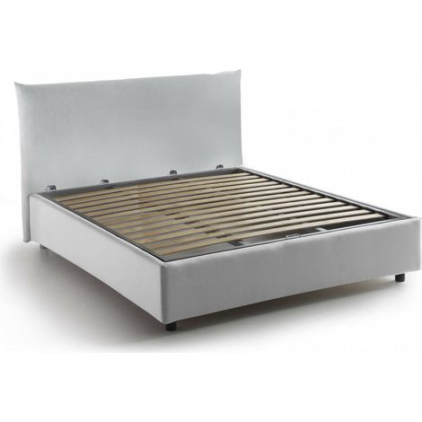 Talamo Italia Letto piazza e mezza Ornella, Letto contenitore con rivestimento in tessuto, 100% Made in Italy, Apertura frontale, adatto per materasso Cm 120x190, Bianco, con imballo rinforzato