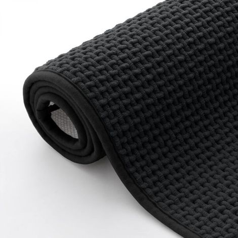 Chenille-Badematte 40 x 60 cm, weich, rutschfest, waschbar, saugfähig, für Bad, Dusche, Badewanne, Bodenmatte 40 x 60 cm, schwarz (1/4)