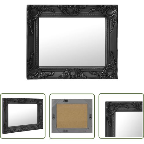 The Living Store Miroir mural style baroque 50x40 cm noir - Miroir Mural - Miroir Baroque - Décoration Murale - Miroir Vintage - Miroir Rectangle (1/5)