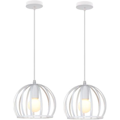 royaluxe- 2PCS Suspension Luminaire Vintage Lustre Moderne Plafonnier Rond En Métal Fer Pour Cuisine Ferme Couloir Intérieur Blanc