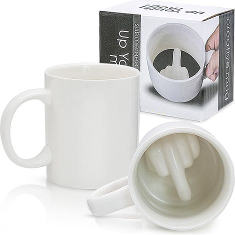 Kaffeetasse mit Mittelfinger-Motiv – Lustige Keramiktasse mit 3D-Mittelfinger am Boden – Ideal als Geschenk zum 1. April, Valentinstag oder Geburtstag (240223) (1/5)