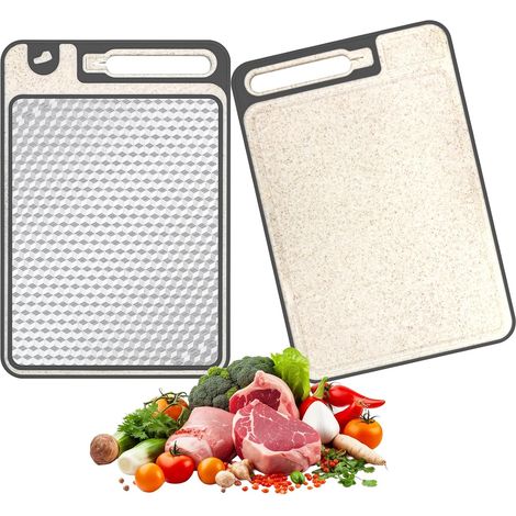 2-en-1 Planche à Découper Double Face 37 x 25 cm, Planche a Decouper de Cuisine Inox 304 Antidérapante avec Zone de Râpe et Zone D'aiguisage Intégrées pour Viandes, Légumes et Fruits (1/5)