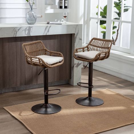 Tabourets de bar pivotants bois et cuir avec dossier réglable – pour cuisine, salle à manger ou bar (1/5)