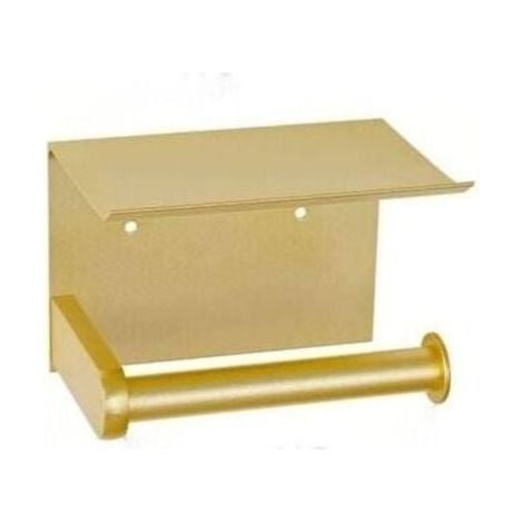 Soporte de papel higiénico FOREHILL, soporte de papel higiénico de pared con estante, autoadhesivo, aluminio (dorado) (1/5)