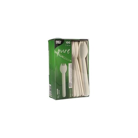 Fourchette/cuillère 2 en 1 en papier blanc - Lot de 100