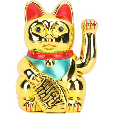 Chaton porte-bonheur doré 20 cm, bras mécanique qui bouge, décoration chance et prospérité pour maison, restaurant, commerce (1/5)