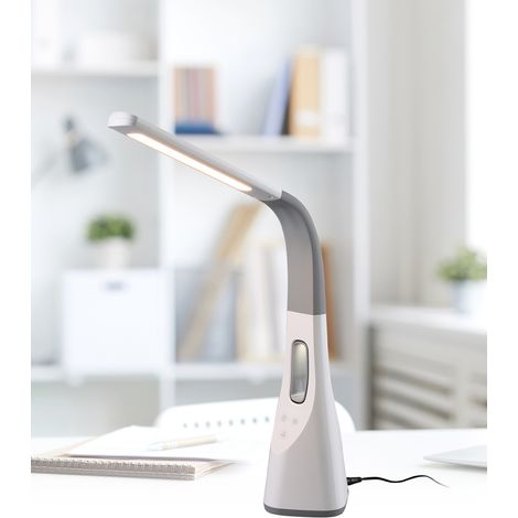 Dimmbare LED Schreibtischleuchte VENTO USB Anschluß & Ventilator Weiß Höhe 46cm (1/5)