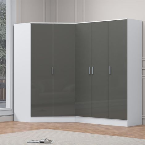 Reflect 2pc Wardrobe Bundle - 2 Door Corner + 3 Door Plain - Grey Gloss & Matt White
