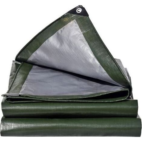 Bâche imperméable 180 g/m² verte/argentée avec œillets pour mobilier de jardin, piscine, trampoline, indéchirable (1/5)