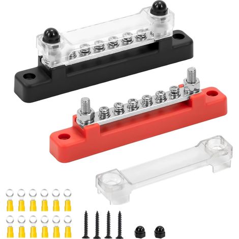 2 Pièces Bloc De Distribution D'alimentation 12V-48V DC Barre De Puissance Busbar 150A Avec 6 Bornes M4 Pour Voiture Camion Bateau (Rouge Noir) (1/5)