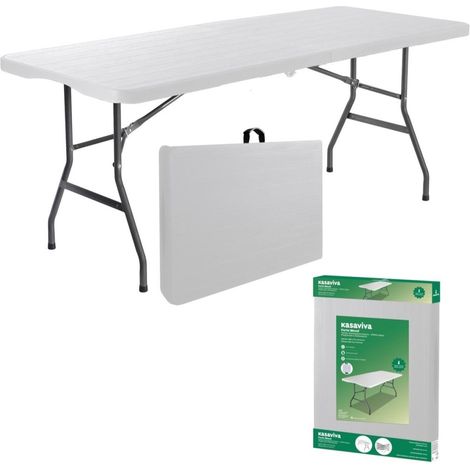 Tavolo da Giardino Pieghevole Bianco Effetto Legno 180 x 74 x 74 cm