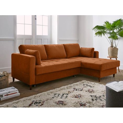 Lisa Design – Canapé d'angle droit 4 places convertible avec coffre – Revêtement velours 100 % polyester – Structure en bois massif – Dimensions L222xH85xP148 cm