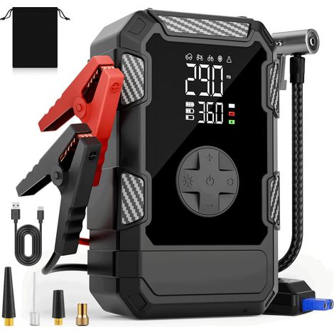 Booster de batterie voiture 4000A portable avec compresseur d'air, démarreur de secours 12V avec gonfleur de pneus 150 PSI pour moteurs essence et diesel jusqu'à 10 L, booster de batterie (1/5)