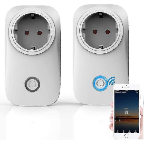 Prise connectée WiFi, interrupteur WiFi 2,4 GHz, réveil intelligent avec minuterie, télécommande pour maison connectée 10 A, compatible avec Alexa et Google Home (lot de 2) (1/5)