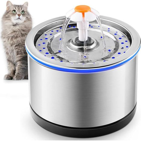 Fontaine à Eau pour Chat en Acier Inoxydable, Filtration en 4 étapes,Fontaine à Eau pour Chat en métal Ultra silencieuse avec lumière LED et Filtre pour Animal, Chat et Chien-Fei Yu (1/5)