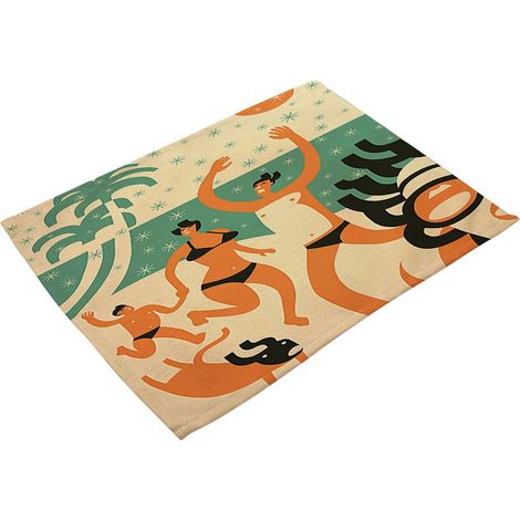 Tapis De Table Personnage Abstrait - Impression Recto Unique - Coton Lin Lavable Et Résistant - Protection Chaleur Et Rayures - Lot De 1 (1/3)