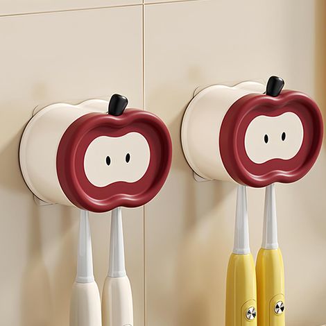 Adorable support de brosse à dents en forme de pomme - Support mural sans perçage - Avec adhésif puissant - Économie d'espace- Pour enfants et adultes (1/5)