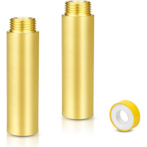 Rallonge de robinet en laiton 1/2 pouce x 80 mm DN15 (filetage femelle 1/2 pouce x filetage mâle 1/2 pouce) - Lot de 2 Rallonge de robinet en laiton de 80 mm avec joint d'étanchéité intégré (1/5)