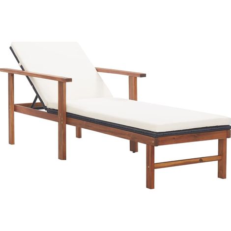 Tumbona tumbona cama solar cama de jardín mobiliario de terraza mobiliario de exterior y cojines resina tejida y madera de acacia negra 020012772