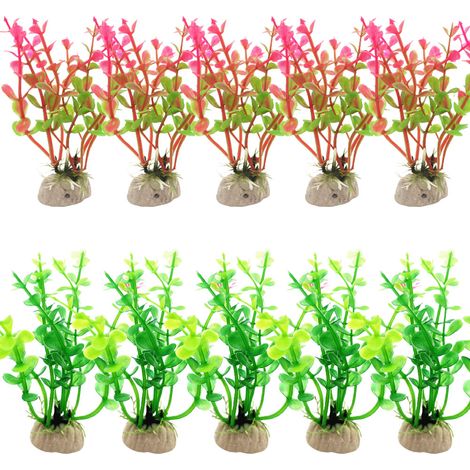 10 plantes artificielles pour aquarium, hauteur 8 à 11 cm, base 3 cm, en PVC non toxique, idéales pour eau douce et eau de mer (1/5)