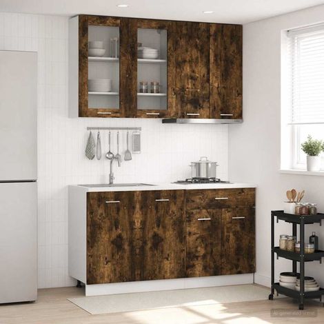 Ensemble de meubles de cuisine 4 pièces en bois d’ingénierie chêne fumé, 90.86kg - PANGIVO (1/5)