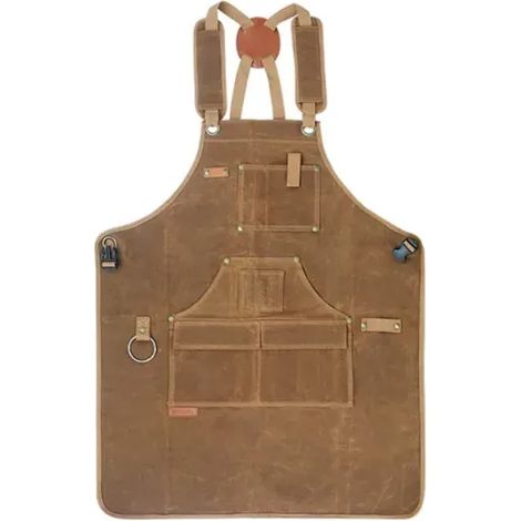 Tablier de menuisier unisexe en toile cirée Tablier de travail résistant avec poches Bretelles croisées dans le dos Tablier à outils ajustable (1/4)