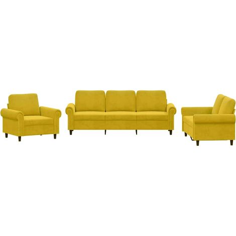Maison Exclusive - Ensemble de canapés 3 pcs avec coussins Jaune Velours (1/5)
