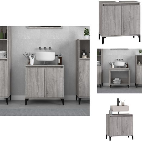 Waschbeckenunterschrank Grau Sonoma 58x33x60 cm Holzwerkstoff - Waschtisch Unterschrank - Badezimmermöbel - Schubladen - Spiegelschrank - Grau (1/5)