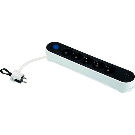 Multiprise, 5 Prises Schuko 2p+t, 2 Usb A/c, 16 A 250 V, 1,4 M Câble, Avec Interrupteur Au Pied, Bicolore, Blister