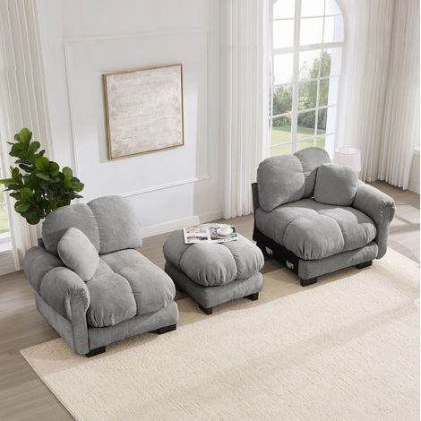 Canapé d'angle modulable 2 places en chenille, design élégant, coussins épais ergonomiques, facile à monter, salon 190×149×90 cm, 1 repose-pieds, gris clair (1/5)