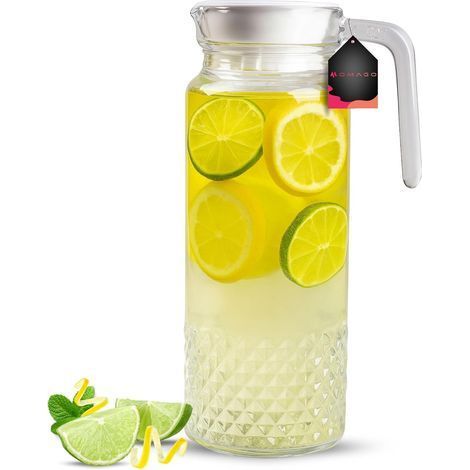 1 Carafe Verre 1L Couvercle Plastique Hermétique Pour Eau Jus Thé Glacé Salon Jardin (1/5)