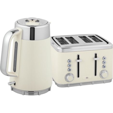 Wasserkocher 1,7 l, 2200 W & 4-Scheiben-Toaster, Cremeweiß