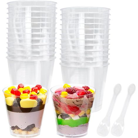 Lot de 25 Mini Gobelets à Dessert 210ml/7oz Pots à Dessert avec Cuillères Bol à Dessert Clair Pots à Gâteau à Fromage Carré pour Desserts Maison, Pudding, Mousse, Glace Party (1/5)