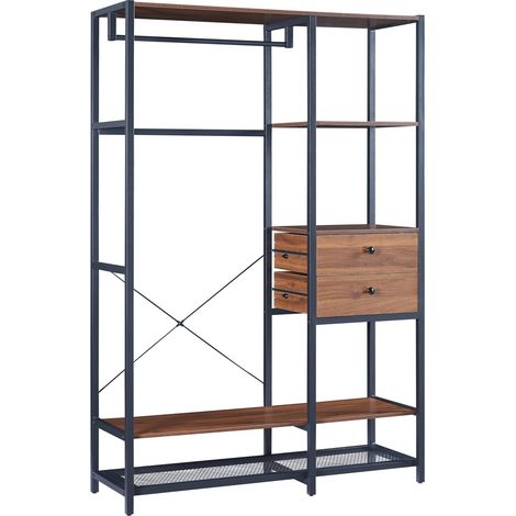Portant à vêtements portemanteau porte-vêtements penderie dressing ouvert 180 x 120 x 40 cm noir effet noyer