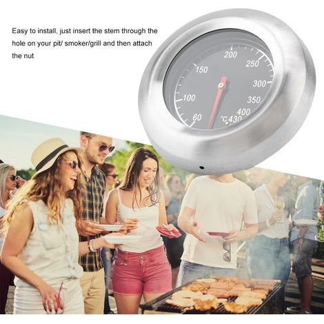 Grillthermometer aus Edelstahl 60-430°C, Temperaturanzeige zum Grillen, Räuchern und Barbecue, Edelstahlzifferblatt, präzises Kochen. (1/4)