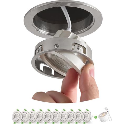 Spot Led Encastrable Dimmable 6W Démontable Nickel, IP44 Orientable Salle de Bain, Trou 72mm - 80mm, Extra Plat, Spots de Plafond Interieur, Blanc Chaud Neutre Froid, Lot de 10 + 1 module (1/5)