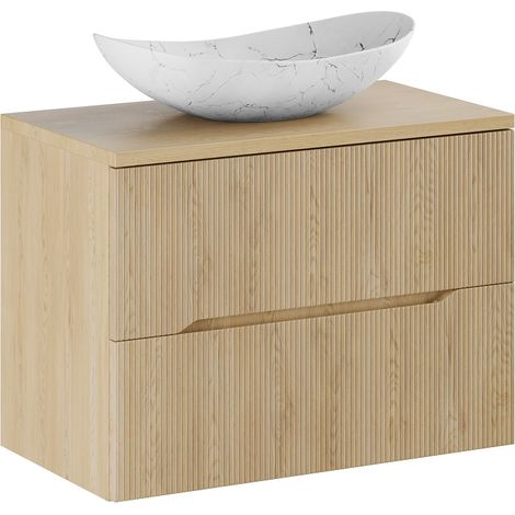 Meuble suspendu sous vasque 80 cm NORDIC chêne cremona avec plan et vasque LENA (1/5)