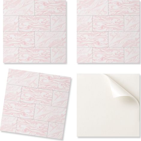 Baldosas de vinilo autoadhesivas con estampado, dise帽o de m谩rmol con ondas, 20x20x20 cm
