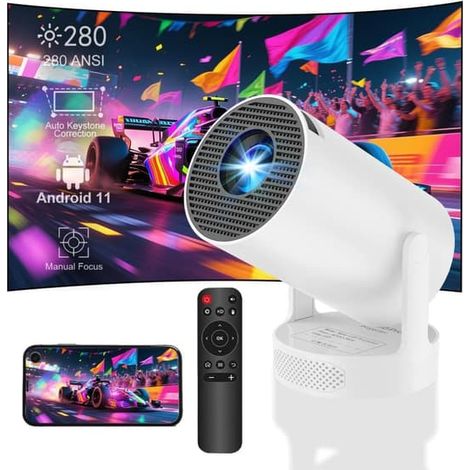 Filiyano – projecteur avec Wi-Fi et – Mini projecteur avec Wi-Fi et Bluetooth – 4 K/1080p, Android 11, correction trapézoïdale automatique, rotation à (1/5)