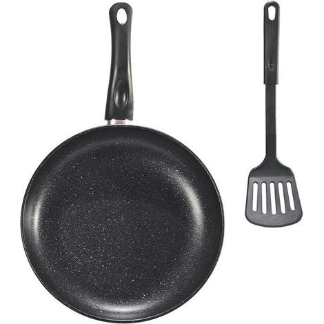 TrAdE Shop Traesio - Set 2pz Padella Antiaderente ⌀28cm Con Pala Spatola Forata Manico Antiscottatura Pfoa Free - (1/4)