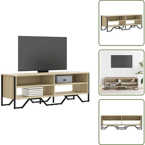 The Living Store TV-Schrank Sonoma-Eiche 122x34x41 cm Holzwerkstoff - TV Schrank - Holzwerkstoff Möbel - Fernsehtisch - Wohnzimmermöbel - Eiche Möbel